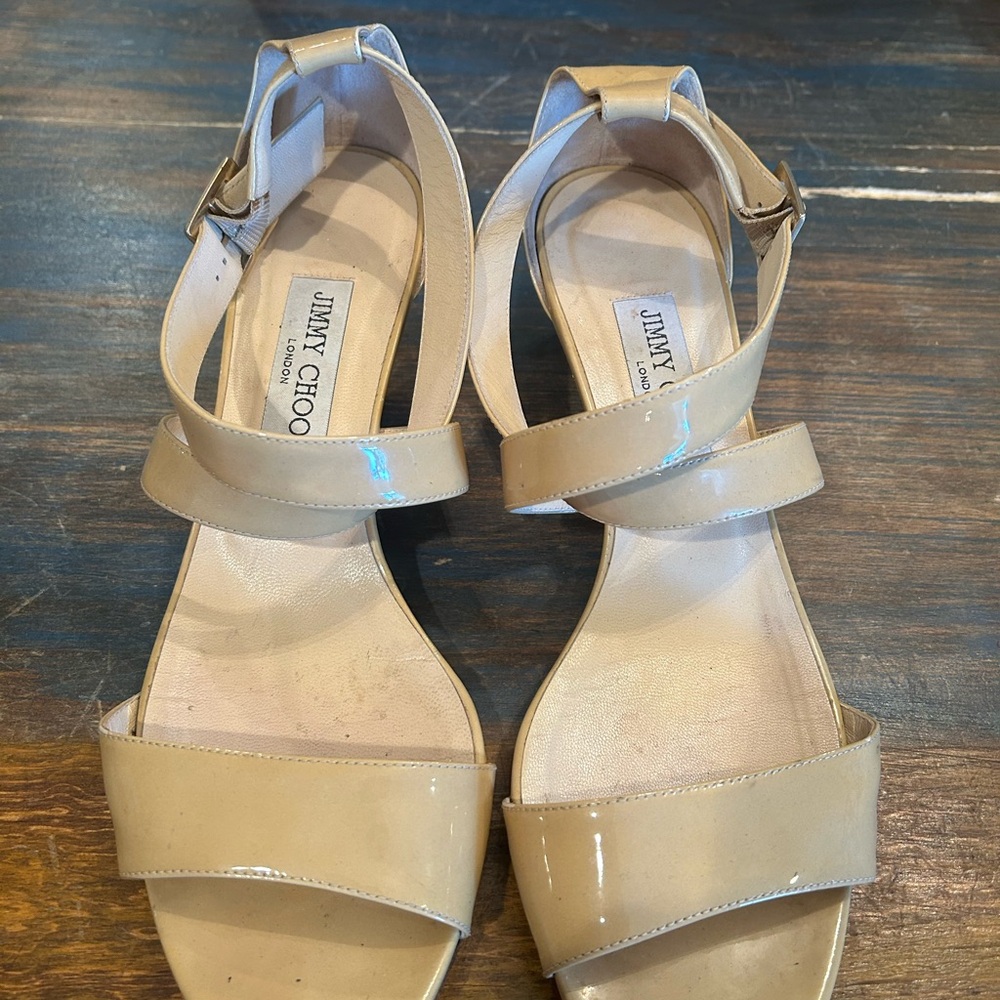 Jimmy Choo Nude Strappy Sandals - Size 10.